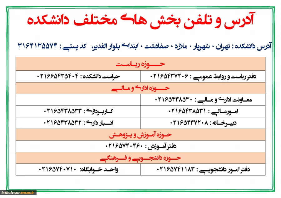 آدرس و تلفن دانشکده