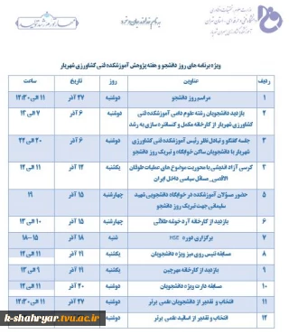 ویژه برنامه های روز دانشجو و هفته پژوهش آموزشکده فنی کشاورزی شهریار