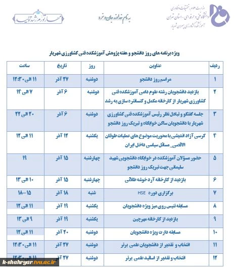 ویژه برنامه های روز دانشجو و هفته پژوهش آموزشکده فنی کشاورزی شهریار 4